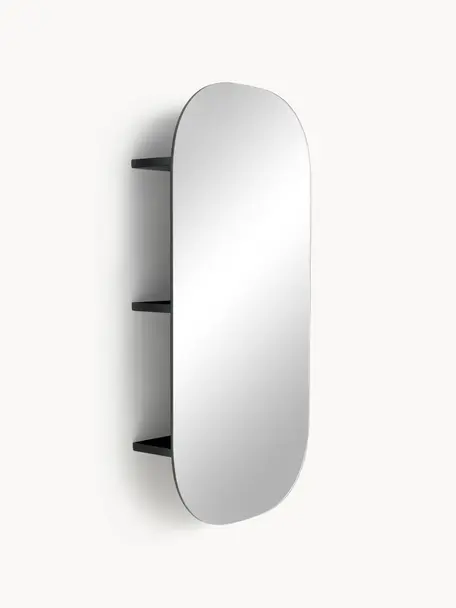 Specchio da parete senza cornice con mensola Bryan, Retro: pannello di fibra a media, Nero, Larg. 45 x Alt. 90 cm