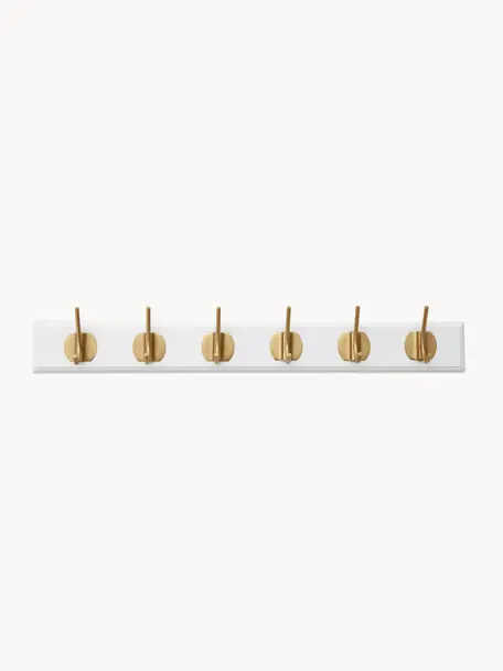Garderobenleiste Edgy aus Holz mit 6 Haken, Metall, Mitteldichte Holzfaserplatte (MDF), Weiß, Goldfarben, B 60 cm