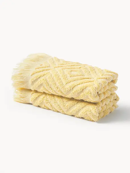 Handdoek Jacqui in verschillende formaten, met hoog-laag patroon, Lichtgeel, Handdoek, B 50 x L 100 cm, 2 stuks