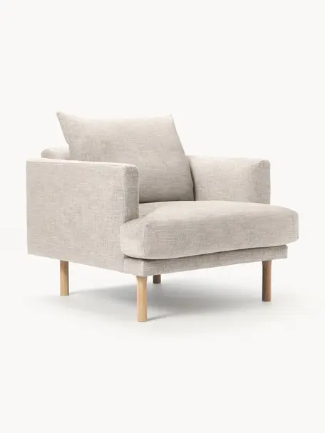 Sofa fauteuil Adrian, Bekleding: 47% viscose, 23% katoen, , Frame: multiplex, Poten: eikenhout, geolied Dit pr, Geweven stof lichtbeige, B 90 x D 95 cm