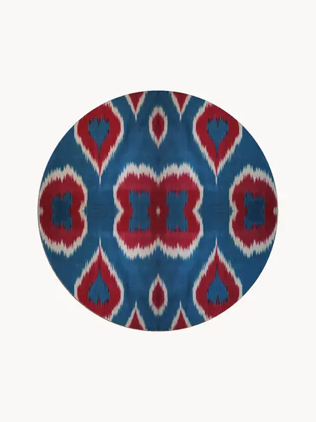 Plato postre artesanal de porcelana Ikat, Porcelana, Azul, rojo óxido, blanco, Ø 21 cm