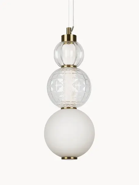 Lampa wisząca LED ze szkła dmuchanego Collar, Biały, transparentny, odcienie złotego, Ø 15 x 48 cm