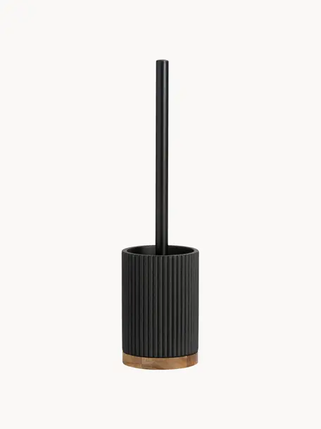 Escobilla de baño con adorno de madera Laura, Plástico, madera de acacia, Negro, madera de acacia, Ø 10 x Al 40 cm