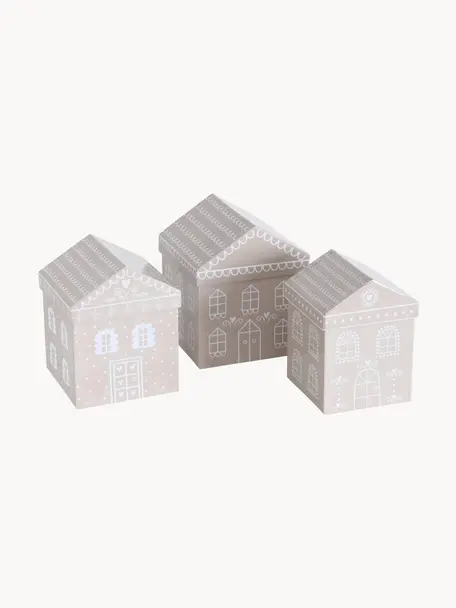 Geschenkdozenset Villana, set van 3, Papier, Beige, wit, Set met verschillende formaten