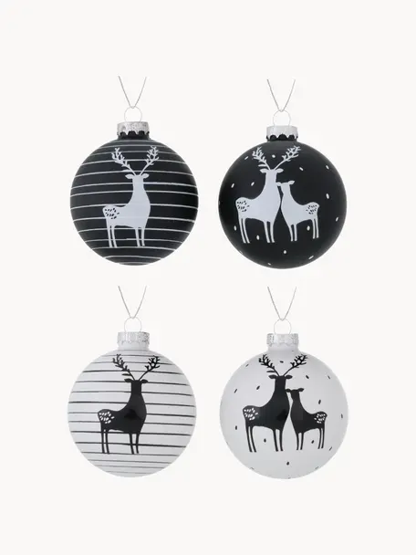 Set 4 palline di Natale Blacky, Nero, bianco, Ø 8 cm