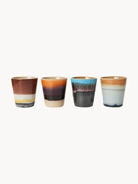 Tasses à expresso en céramique peintes à la main avec émail réactif 70s Ceramic, 4 élém., Céramique, Multicolore, Ø 6 x haut. 6 cm, 80 ml