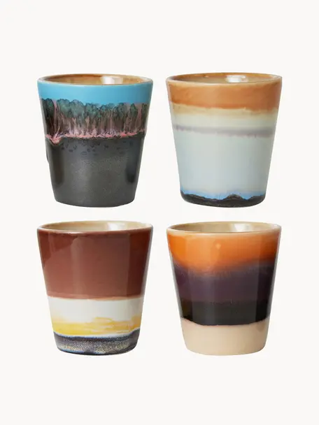 Tazas espresso artesanales de cerámica esmaltada 70s, 4 uds., Cerámica, Multicolor, Ø 6 x Al 6 cm, 80 ml