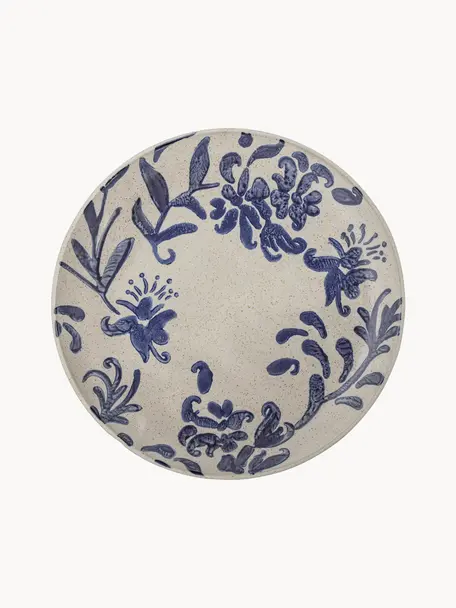 Ručně malované sňídaňové talíře s květinovým vzorem Petunia, 6 ks, Kamenina, Světle béžová, modrá, tečky, Ø 19 cm
