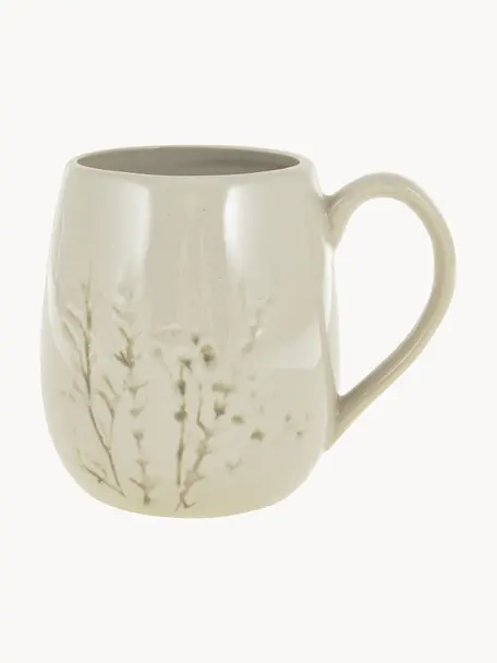Tasse artisanale à motif botanique Bea, Grès cérame, Beige, Ø 10 x haut. 11 cm, 400 ml