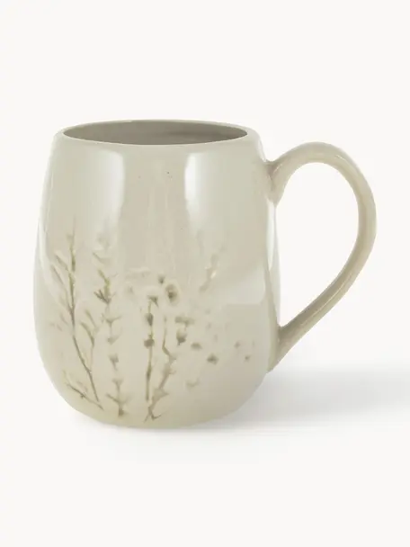 Handgemachte Tasse Bea mit Gräser-Motiv, Steingut, Hellbeige, Ø 10 x H 11 cm, 400 ml