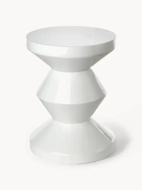 Tavolino rotondo Zig Zag, Plastica laccata, Bianco, Ø 36 x Alt. 46 cm