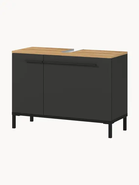 Armoire basse de salle de bains Elisa, larg. 80 cm, Anthracite, bois clair, larg. 80 x haut. 59 cm