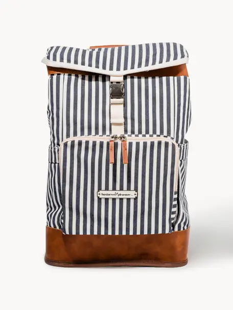 Kühlrucksack Retro, 50 % Baumwolle, 25 % Polyester, 25 % PVC, Dunkelblau, Weiß, Braun, B 45 x H 30 cm