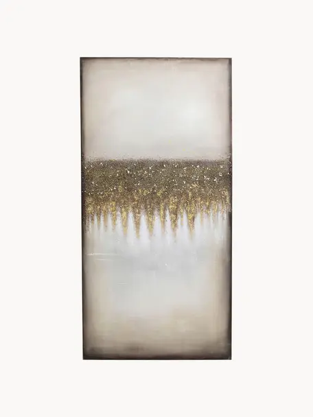 Tableau sur toile peint à la main Prato, Tons beiges, couleur dorée, larg. 100 x haut. 200 cm