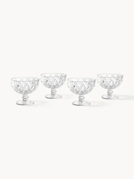 Set di 4 calici con motivo strutturato Colorado, Vetro, Trasparente, Ø 12 x Alt. 10 cm, 260 ml
