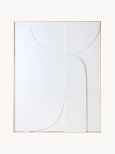 Wandobjekt Rahmenrelief-Kunsttafel Betido, Rahmen: Eschenholz, Weiß, Helles Holz, B 100 x H 123 cm