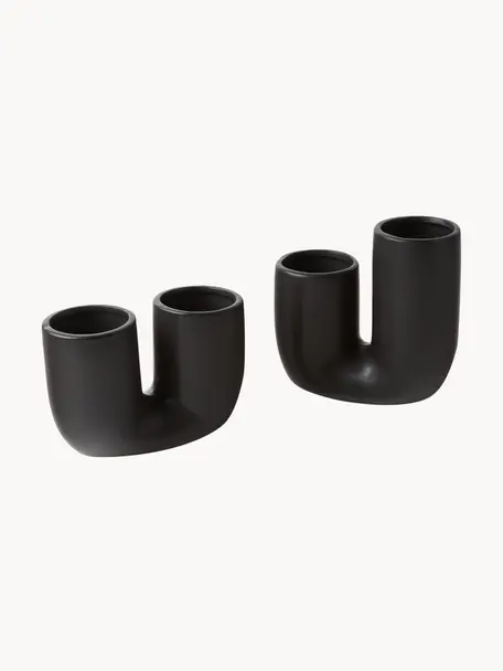 Handgefertigte Design-Vasen Filicio aus Steingut, 2er-Set, Steingut, Schwarz, Set mit verschiedenen Grössen