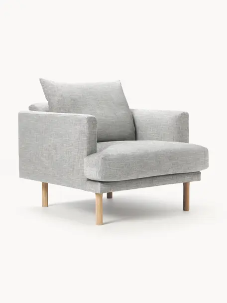 Sofa-Sessel Adrian, Bezug: 47 % Viskose, 23 % Baumwo, Gestell: Sperrholz, Füße: Eichenholz, geölt, Webstoff Hellgrau, B 90 x T 95 cm