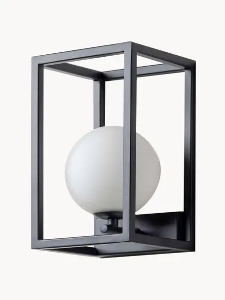 Applique da esterno Lantern, Paralume: vetro opalino, Struttura: metallo rivestito, Bianco, nero, Larg. 15 x Alt. 25 cm