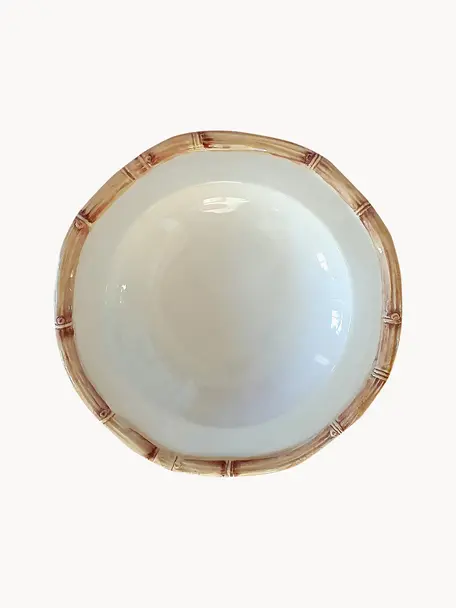 Assiette à soupe peinte à la main Bamboo, Céramique, Blanc cassé, beige, Ø 25 cm