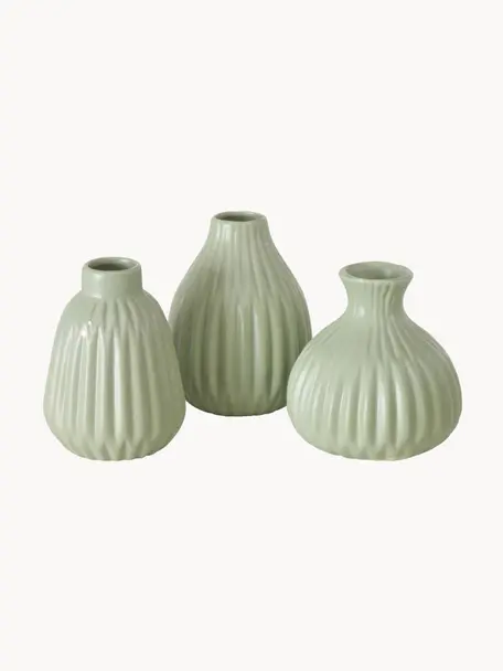 Petits vases en porcelaine Esko, 3 élém., Porcelaine, Vert sauge, Lot de différentes tailles