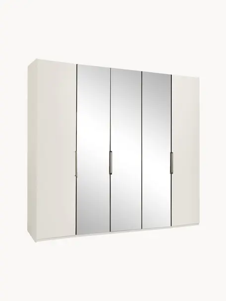 Armario con espejo Monaco, 5 puertas, Estructura: material de madera recubi, Barra: metal recubierto, Blanco, puertas con espejo, An 247 x Al 216 cm