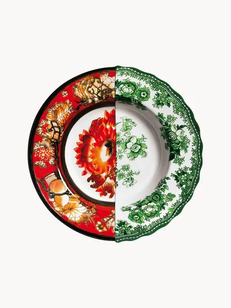 Assiettes creuses artisanales Hybrid, 2 pièces, Porcelaine Fine Bone China, Rouge, vert sauge, multicolore, Ø 26 cm