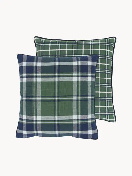 Dwustronna poszewka na poduszkę z lamówką Stirling, 100% bawełna, Zielony, ciemny niebieski, S 45 x D 45 cm