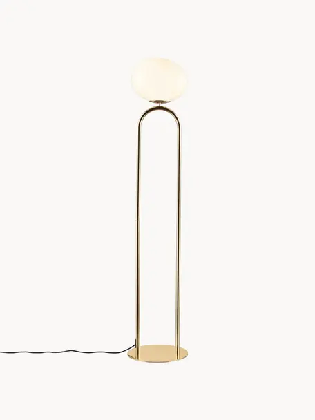 Malá stojací lampa Shapes, Krémově bílá, mosazná, Ø 28 cm, V 135 cm