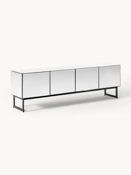 Tv-meubel Soran met spiegelglasoppervlak, Frame: MDF, Zwart, spiegelglas, B 180 x H 55 cm