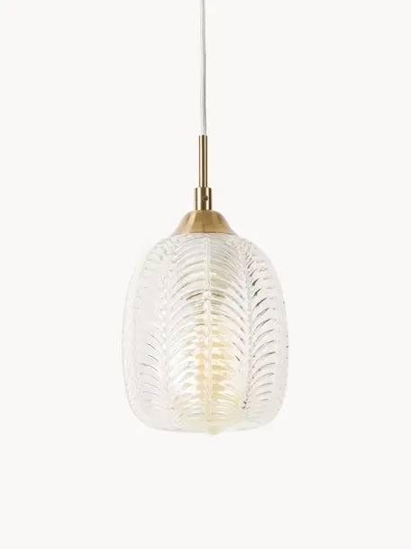 Kleine hanglamp Vario van gesatineerd glas, Lampenkap: gesatineerd glas, Goudkleurig, transparant, Ø 14 x H 24 cm