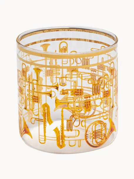 Waterglas Trumpets, Decoratie: goudkleurig, Trompetten, Ø 8 x H 9 cm, 370 ml
