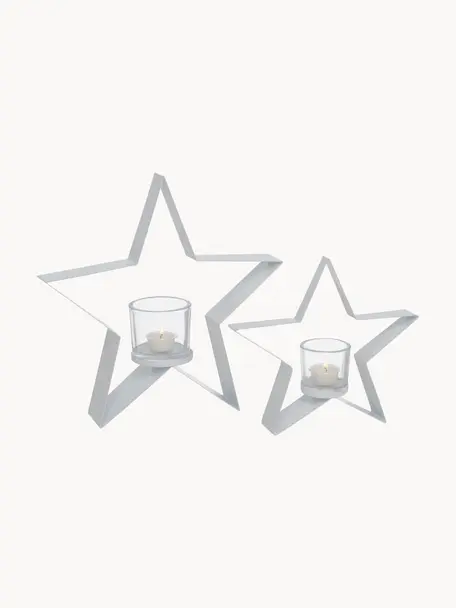Teelichthalter-Set Naos, 2-tlg., Gestell: Metall, beschichtet, Weiß, Set mit verschiedenen Größen