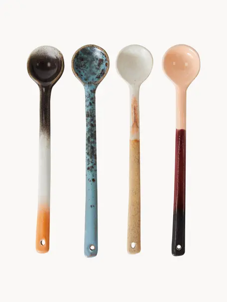Set di 4 cucchiai dipinti a mano con smalto reattivo 70's, Ceramica, Multicolore, Lung. 17 cm