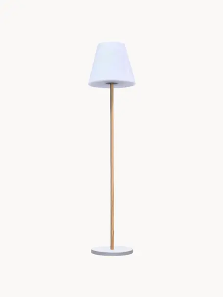Dimbare solar vloerlamp Standby met houten voet, Lampenkap: polyethyleen, Lampvoet: hout, Wit, lichtbruin, Ø 34 x H 150 cm