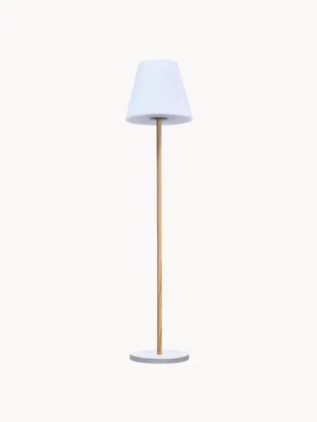 Dimmbare Solar-Stehlampe Standby mit Holzfuss, Lampenschirm: Polyethylen, Weiss, Helles Holz, Ø 34 x H 150 cm