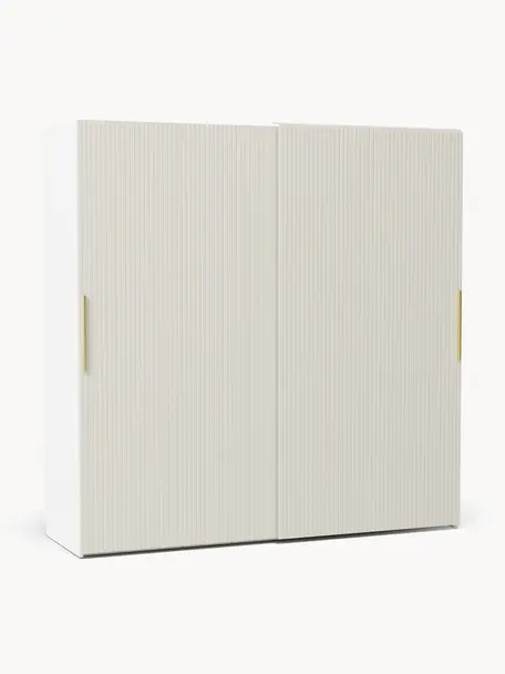 Szafa modułowa z drzwiami przesuwnymi Simone, 200 cm, różne warianty, Korpus: płyta wiórowa z certyfika, Drewno naturalne, jasny beżowy, S 200 x W 200 cm, Premium