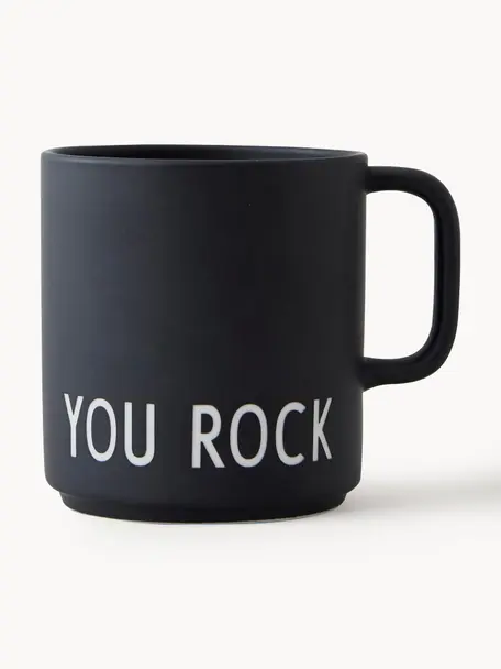 Taza de desayuno Favourite YOU ROCK, Porcelana fina Bone China, Negro (You rock), Ø 10 x Al 9 cm, 250 ml