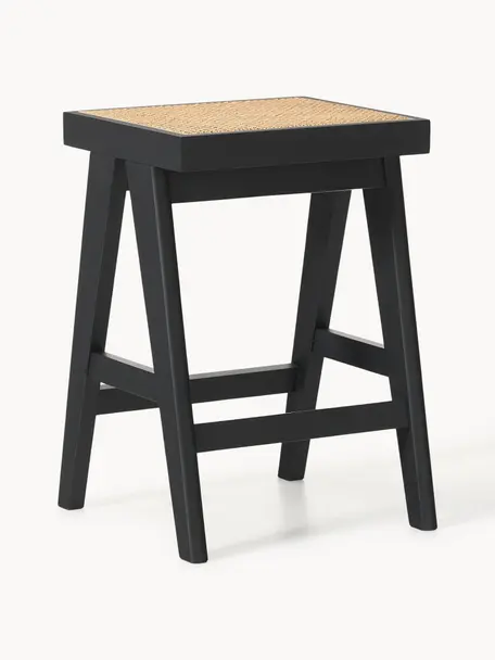 Tabouret de bar en cannage Sissi, Noir, beige clair, larg. 46 x haut. 65 cm