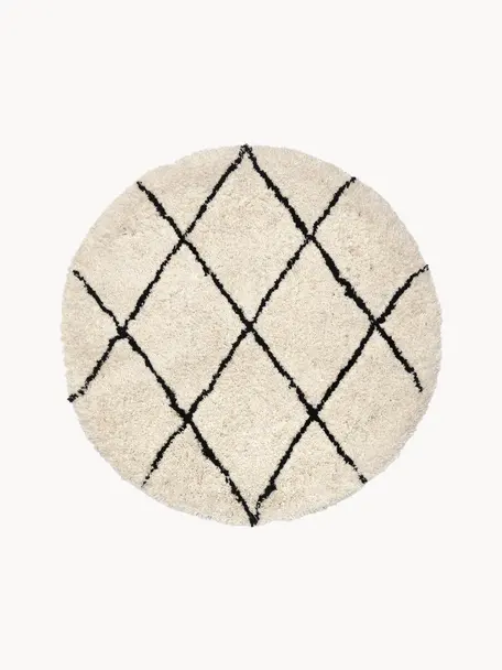 Tapis rond à poils longs tufté main Naima, Beige, noir, Ø 120 cm (taille S)