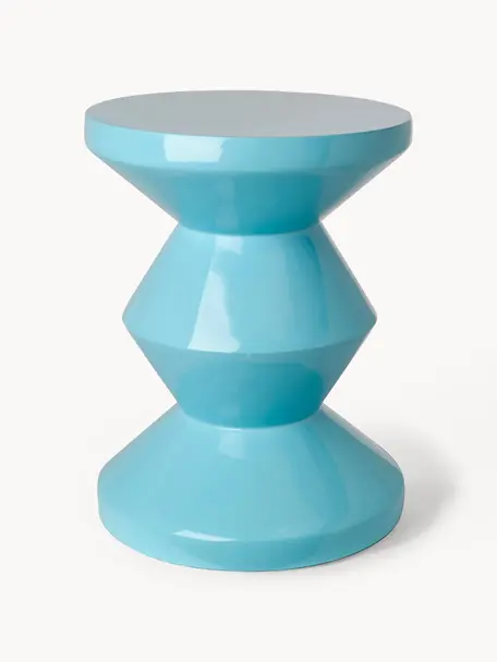 Table d'appoint ronde Zig Zag, Plastique, laqué, Turquoise, Ø 36 x haut. 46 cm