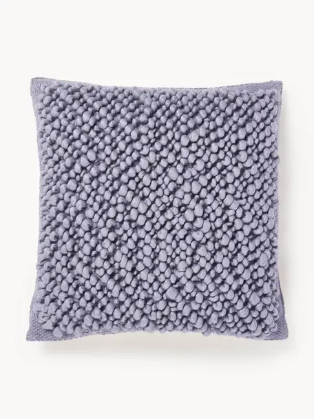 Copricuscino in lana Loca, Retro: 100 % cotone, Lavanda, bianco crema, Larg. 50 x Lung. 50 cm