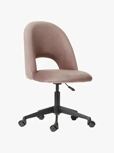 Sametová kancelářská otočná židle Rachel, výškově nastavitelná, Starorůžová, Š 65 cm, H 66 cm