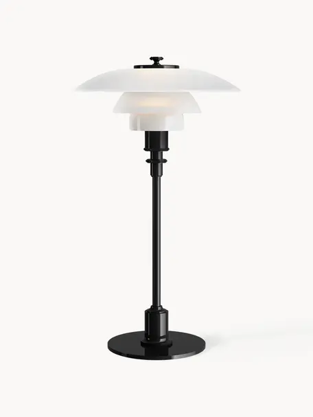 Kleine Tischlampe PH 2/1, mundgeblasen, Lampenschirm: Opalglas, mundgeblasen, Schwarz, Weiß, Ø 20 x H 36 cm