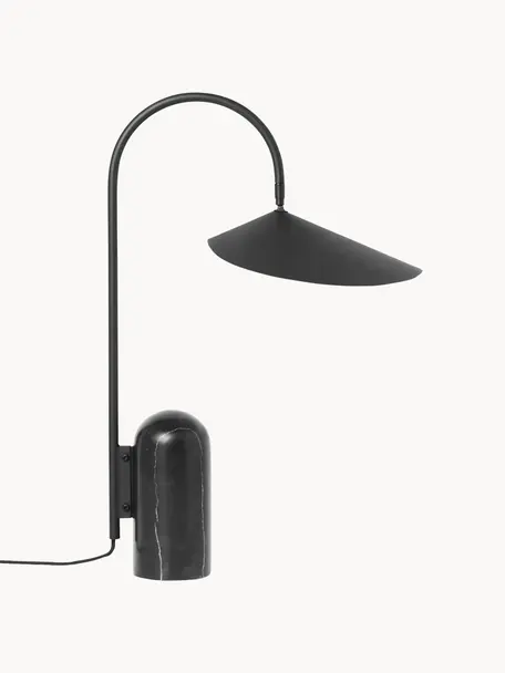 Lampa stołowa z marmurową podstawą Arum, Stelaż: żelazo malowane proszkowo, Czarny, marmurowy, S 34 x W 50 cm