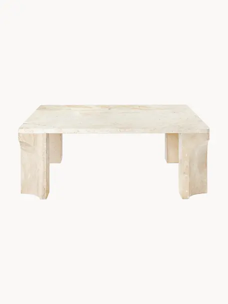 Table basse en travertin Doric, larg. 80 cm, Travertin, Travertin aux tons beiges, larg. 80 x prof. 80 cm