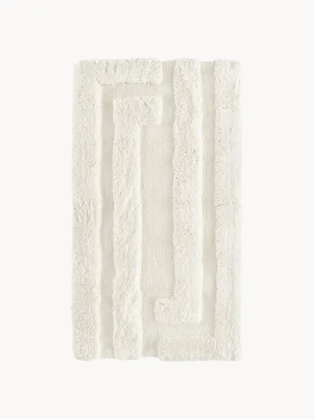 Tapis moelleux à poils longs texturé Genève, Blanc crème, larg. 80 x long. 150 cm (taille XS)