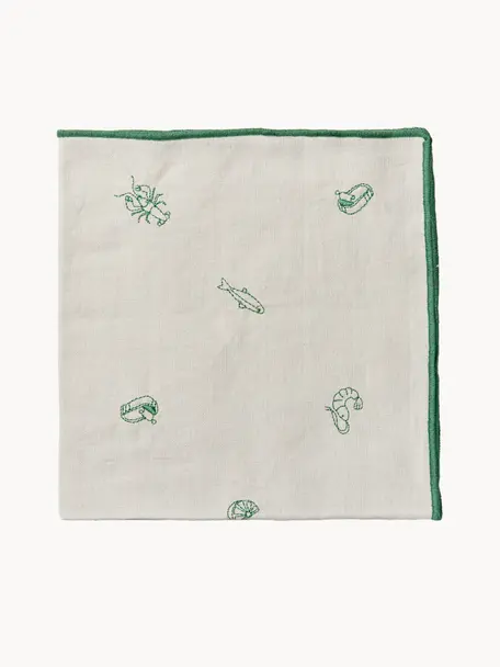 Serviettes en coton en tricot avec passepoil Sea, 4 pièces, 100 % coton, Beige, vert, larg. 45 x long. 45 cm