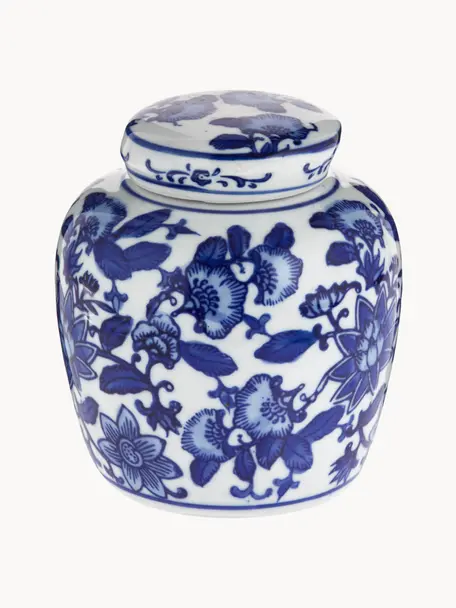 Vaso piccolo decorativo in porcellana con coperchio Annabelle, alt. 13 cm, Porcellana, Blu, bianco, Ø 11 x Alt. 13 cm