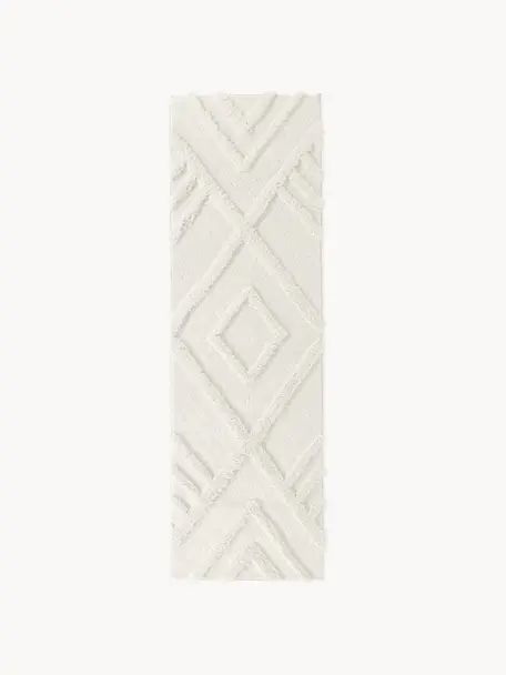 Tapis poils longs moelleux texturé Magda, Blanc crème, larg. 80 x long. 250 cm